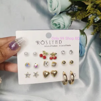 7 Pairs Stud Earrings Set (1 Pata)