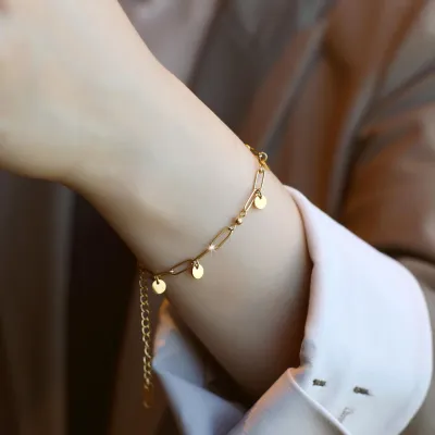 Stainless Steel Chain Small Round Charm Bracelet