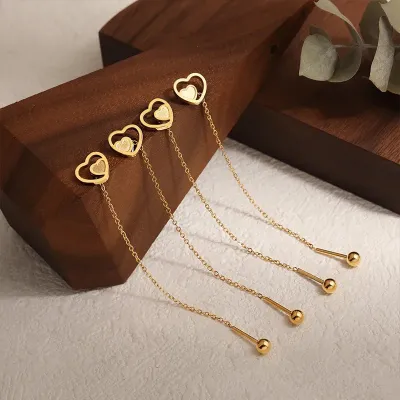 Double Heart Shaped Tassel Earrings