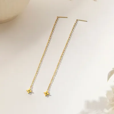 Gold Plated Star Shaped Tassel Earrings