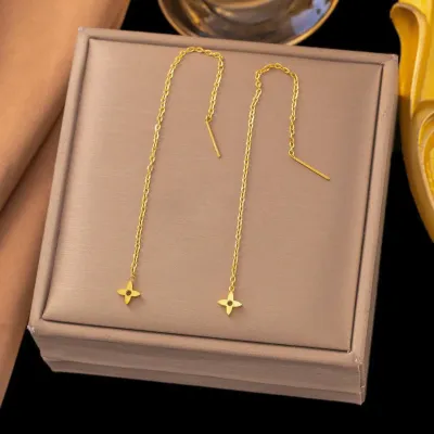 Gold Plated Star Shaped Tassel Earrings