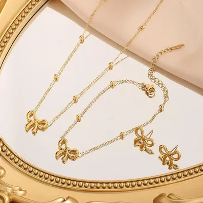 18K Gold Plated Ribbon Necklace set