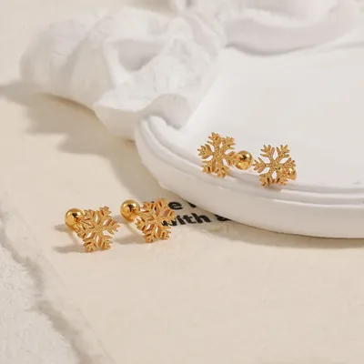 Gold Plated Tiny Snowflake Stud Earrings