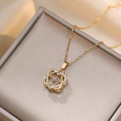  Stainless Steel Geometric Heart Zircon Necklace 