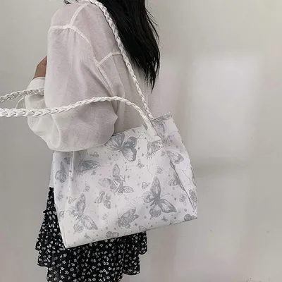 Texture Butterfly Print Casual Tote Bag 