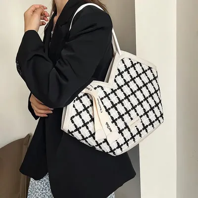 Large Capacity Plaid Shoulder Tote Bag 