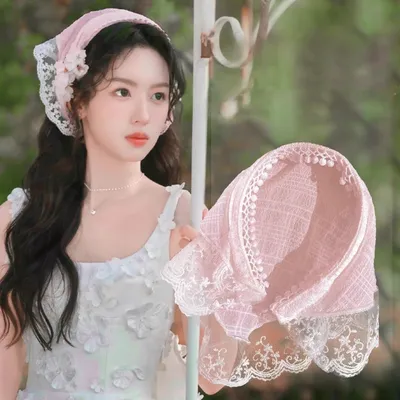 Vintage Korean Lace Triangular Headband Scarf