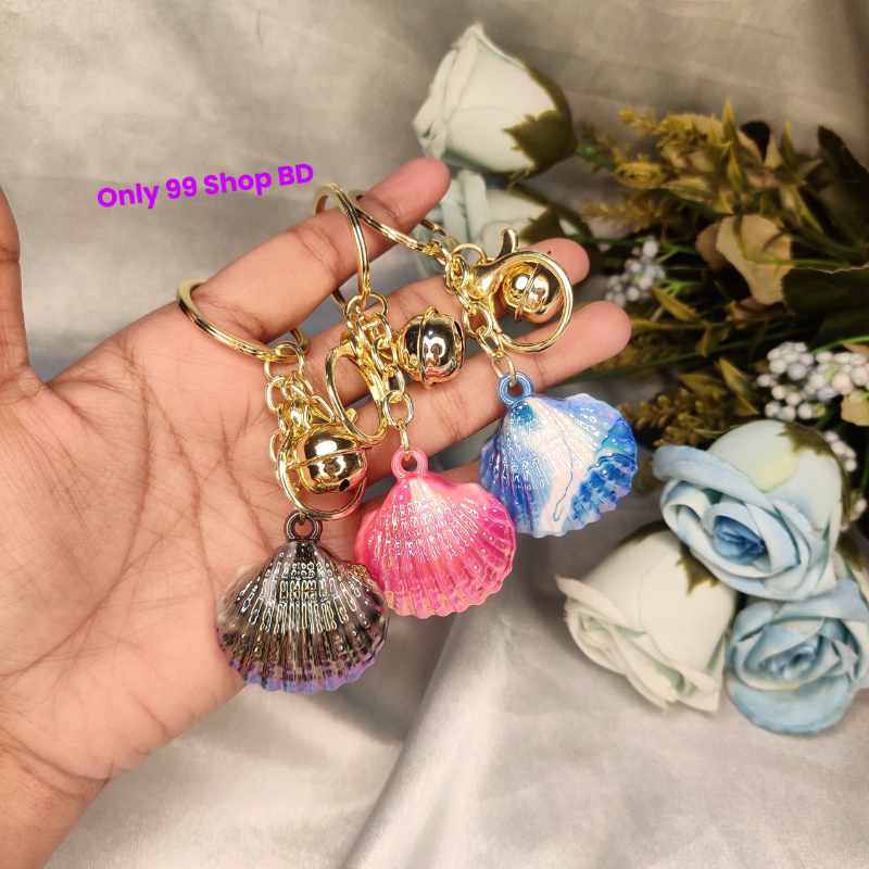 Colorful Shell Keychain With Bell 