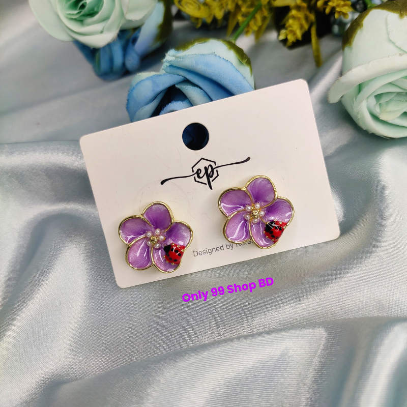 Flower Ladybug Stud Earrings
