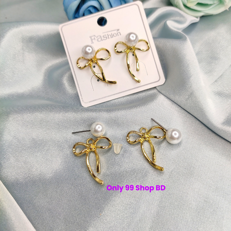  Fashion Bow & Pearl Stud Earrings