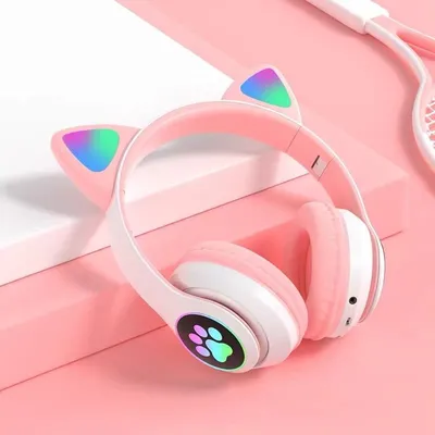 Cat Ears Paws Bluetooth 5.0 LED Light Headphone