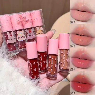 4 Pcs Rabbit Glossy Mini Lip Gloss Set