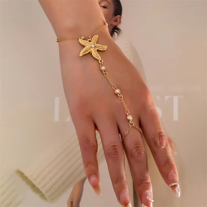 Starfish Pearl Chain Finger Bracelets