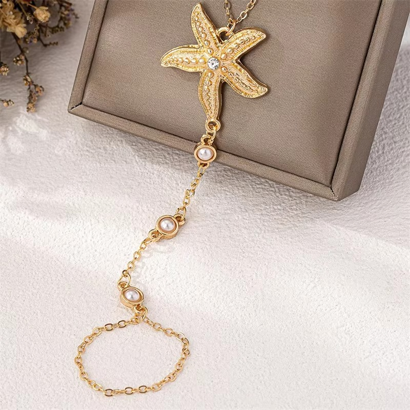 Starfish Pearl Chain Finger Bracelets