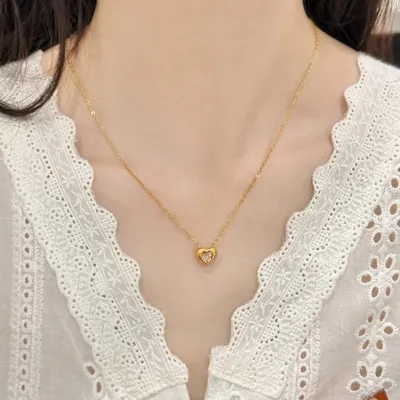 Simple Pink Zircon Heart Necklace