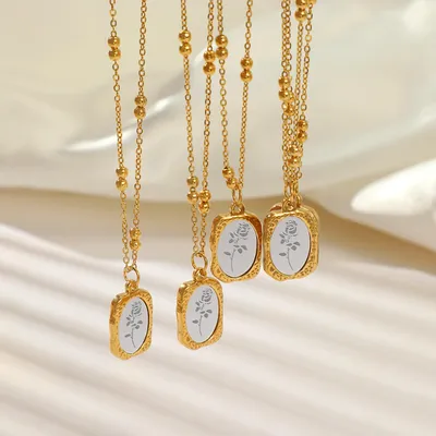 Gold Plated Elegant Mirror Rose Necklace