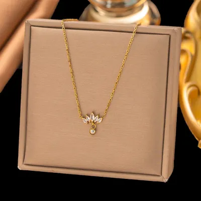 Stainless Steel Crown Diamond Necklace