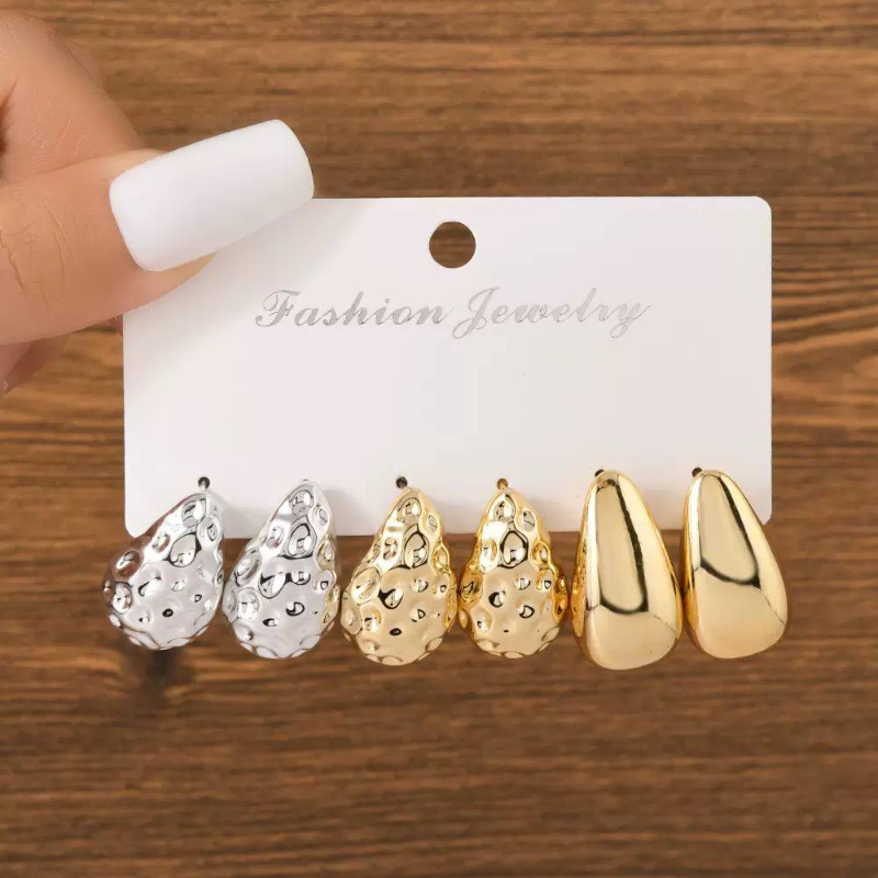3 Pair C-shaped Water Droplet Earrings Set