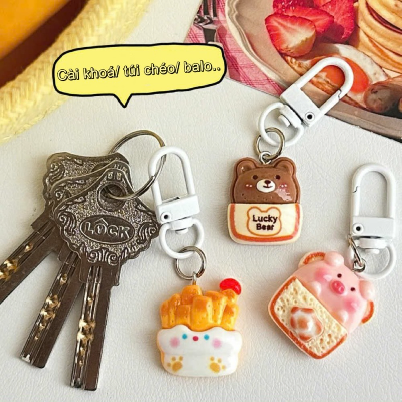 Cartoon Biscuit Bread Motif Keychain (3 Pcs)