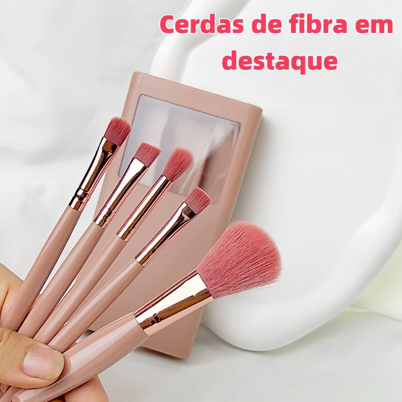5 Pcs Women Makeup Brush Kit Box With Mirror 