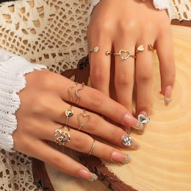 9 Pcs Vintage Heart Finger Ring Set