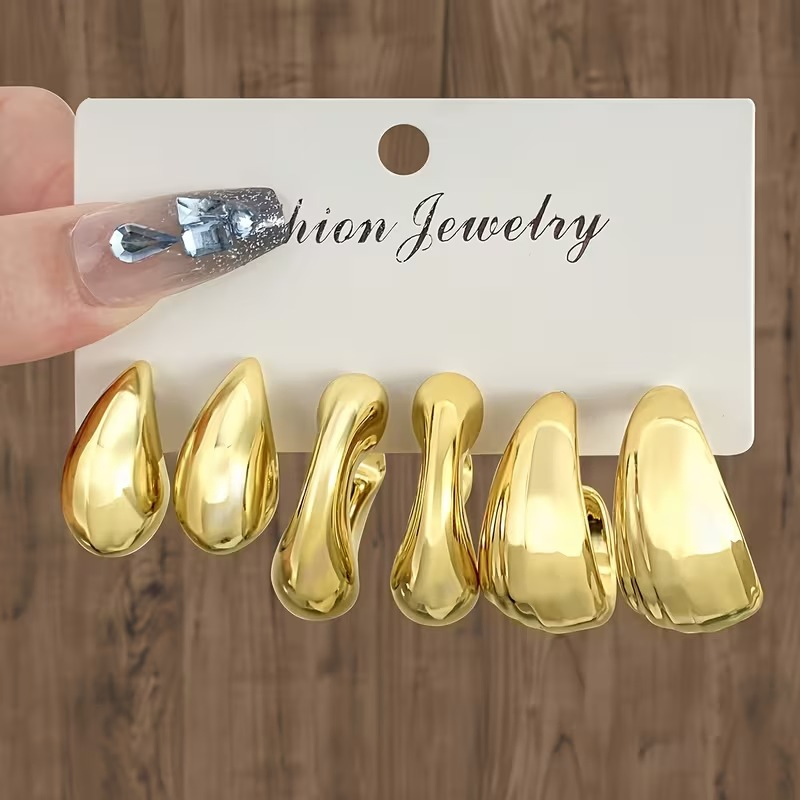 3 Pairs Water Drop-shaped Earring Sets