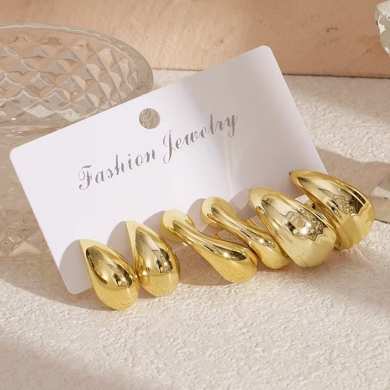 3 Pairs Water Drop-shaped Earring Sets