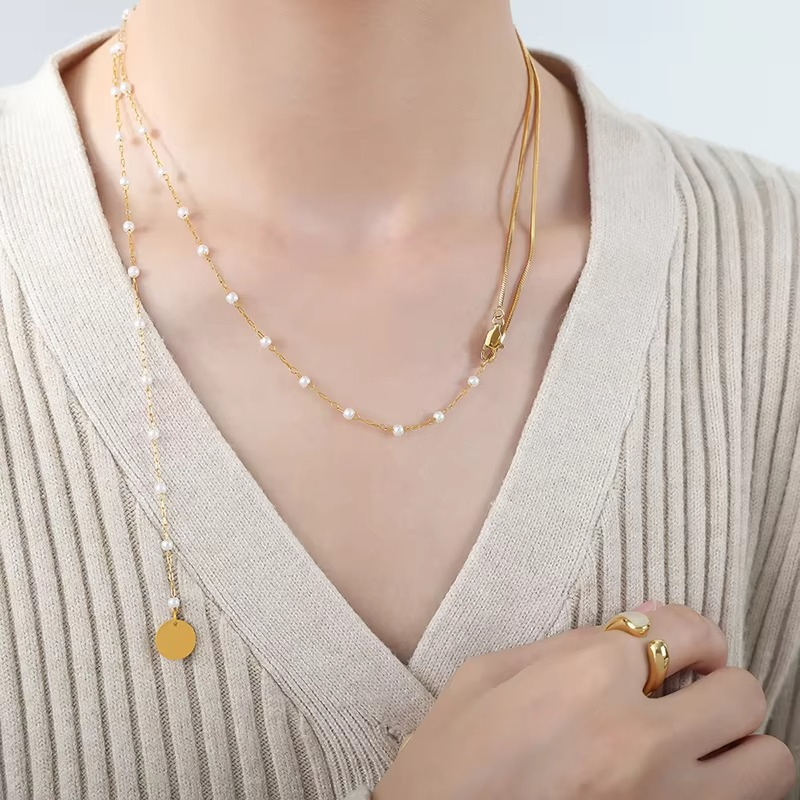 Double Layer Snake Half Pearl Interval Necklace 