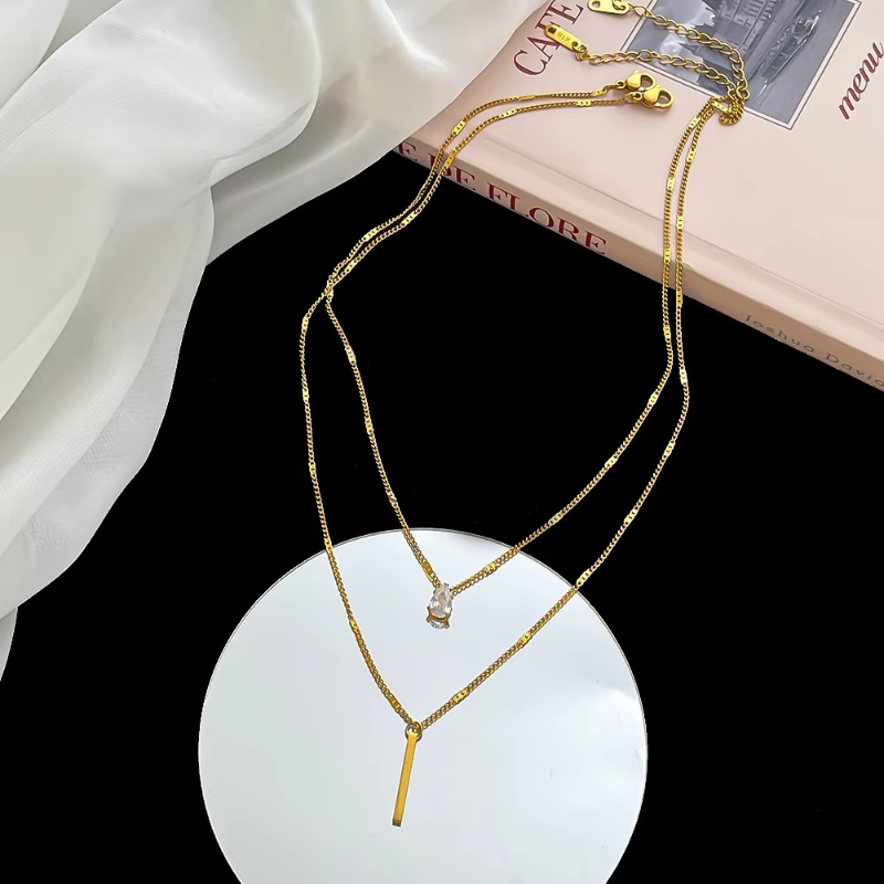 Double Layer Chain With Water Droplets Necklace