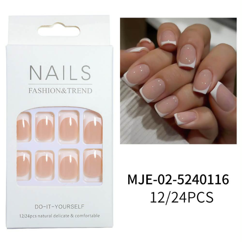 Simple French Short Square Press on Nails