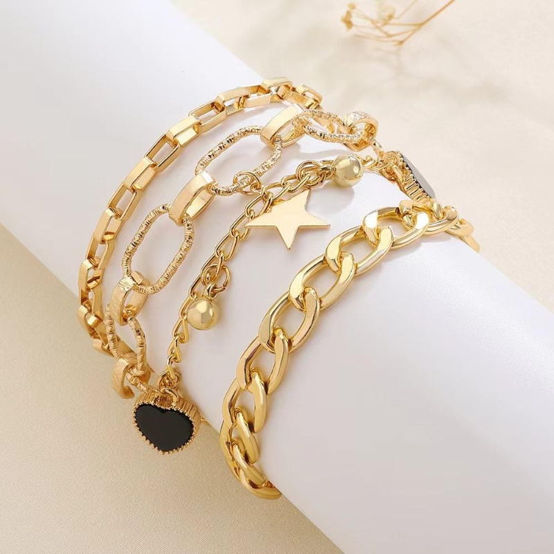 4 Pcs Chunky Chain Bohemian Bracelet Set 