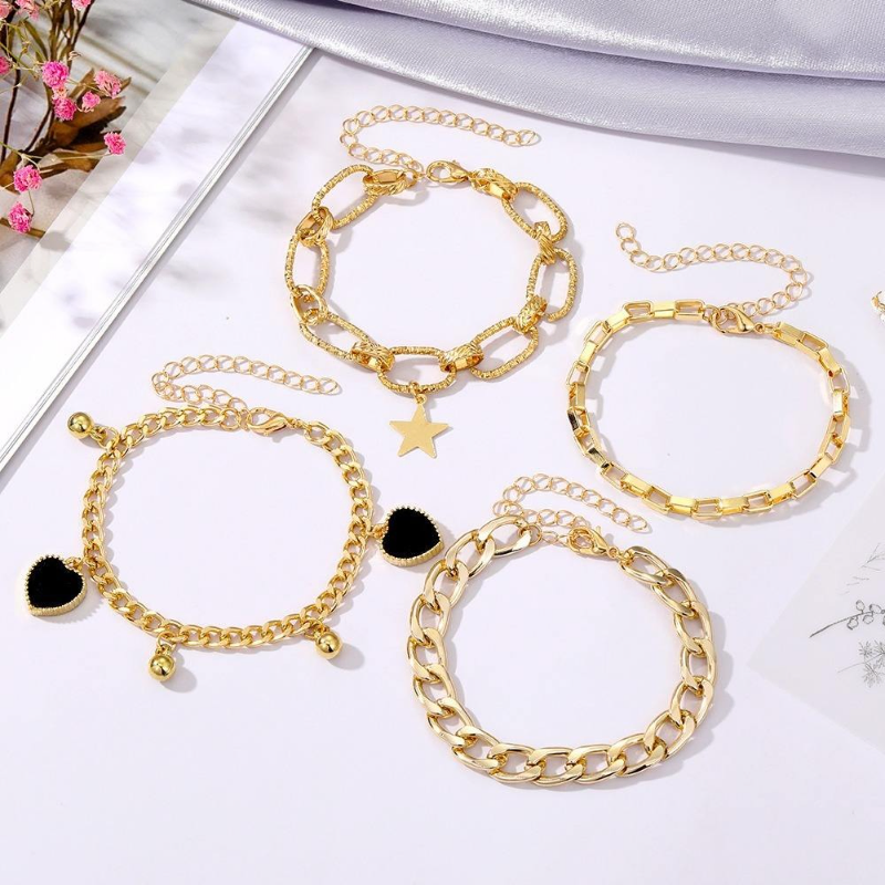 4 Pcs Chunky Chain Bohemian Bracelet Set 