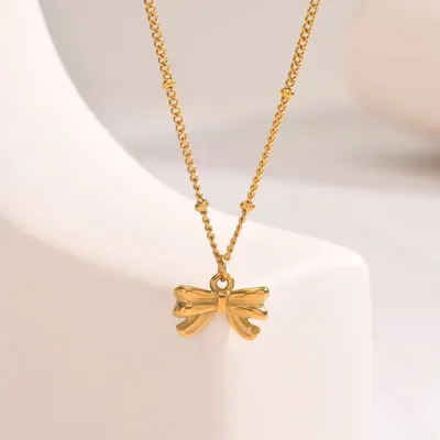 Clean Girl Era Bow Gold Plated Charm Necklace 