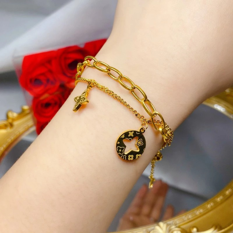 Double Layered with Star and Flower Charms Bracelet