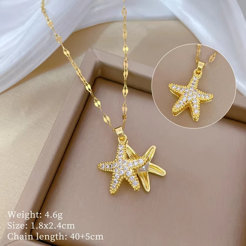 Starfish Pearl Pendant Necklace 