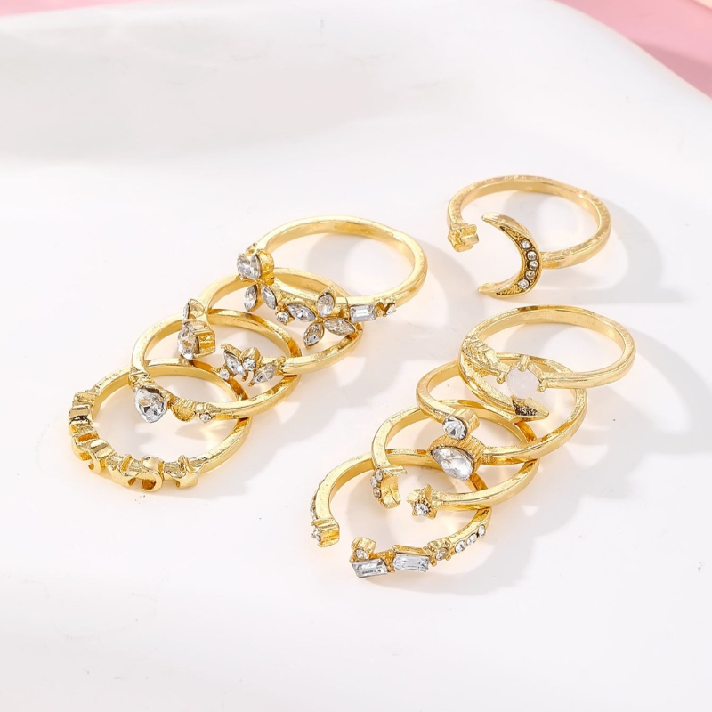 9-piece Butterfly Star Moon Finger Ring Set 