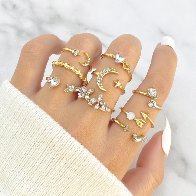 9-piece Butterfly Star Moon Finger Ring Set 