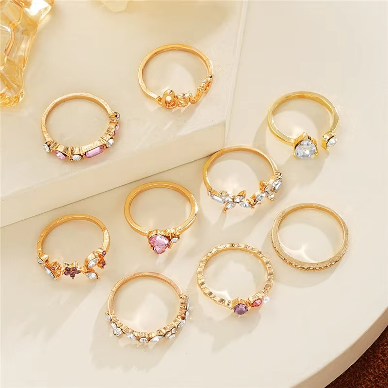 9 Pcs Vintage Zirconia Love Finger Ring Set
