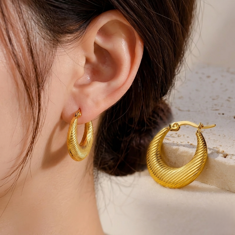 Gold Plated C-Shaped Hoop Earrings 