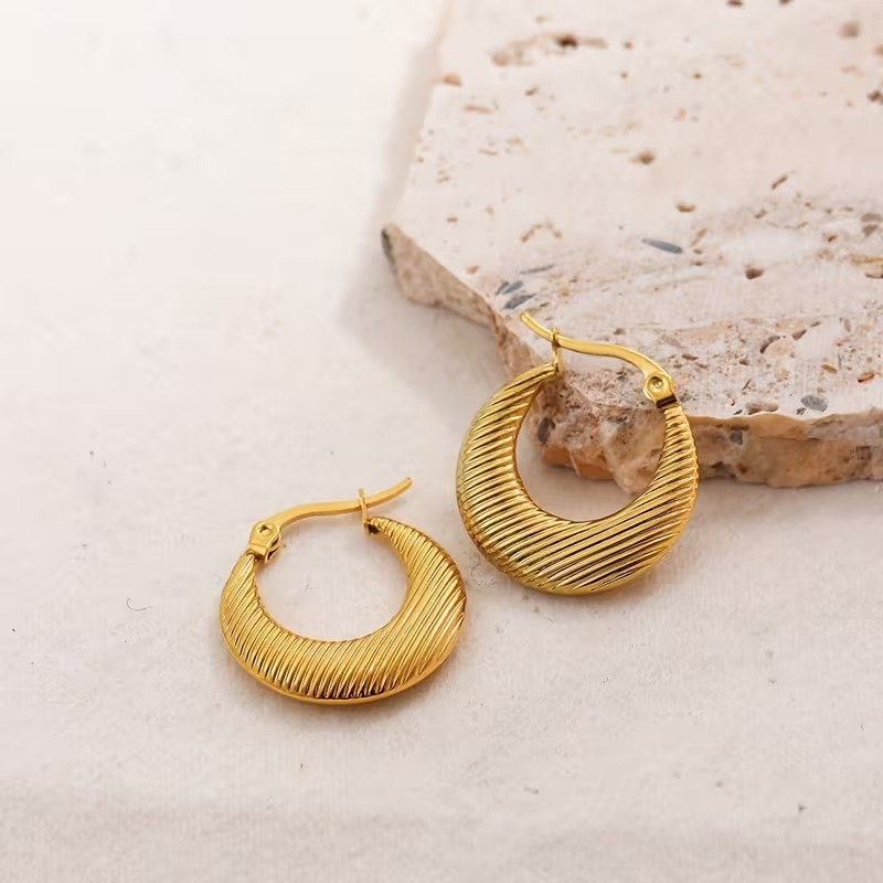 Gold Plated C-Shaped Hoop Earrings 
