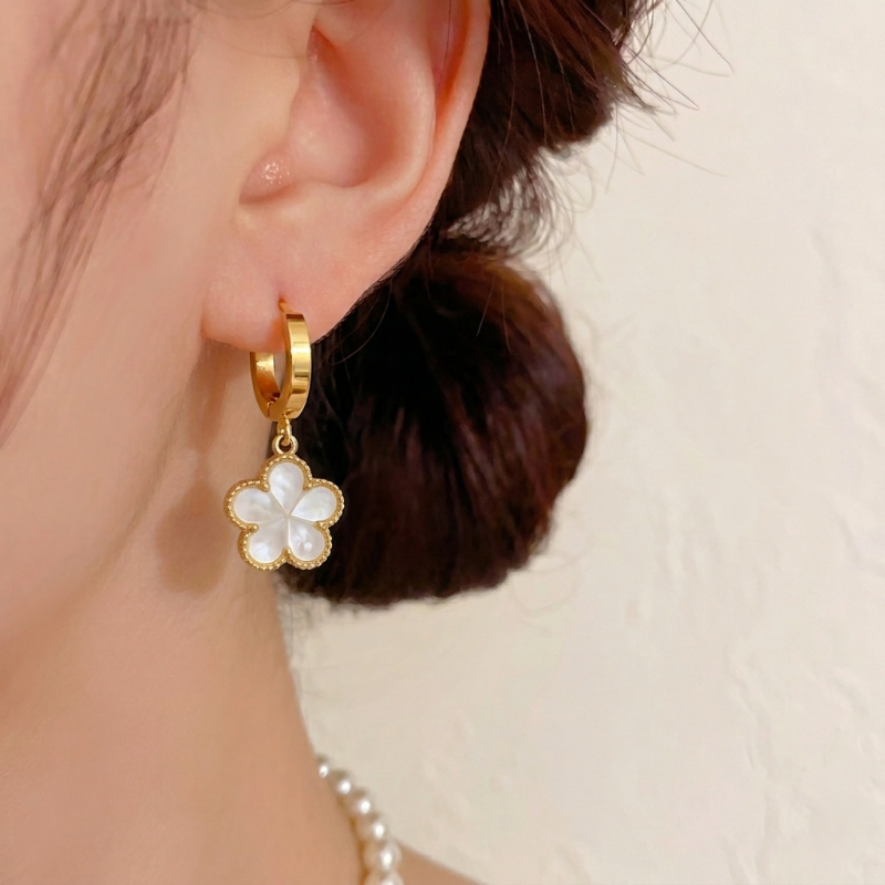 Gold Plated Clover Shell Charm Earring