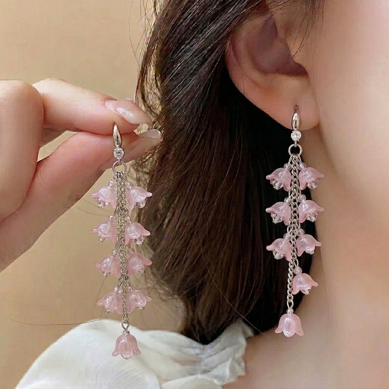 Vintage Bell Flower Tassel Earrings