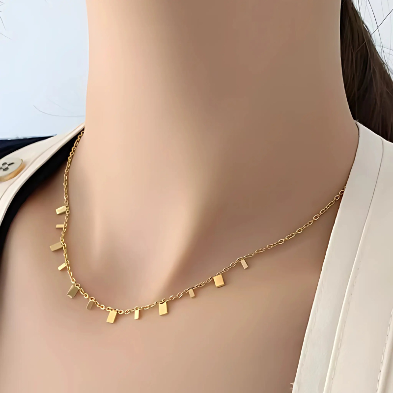 Stainless Steel Rectangle Charm Necklace 