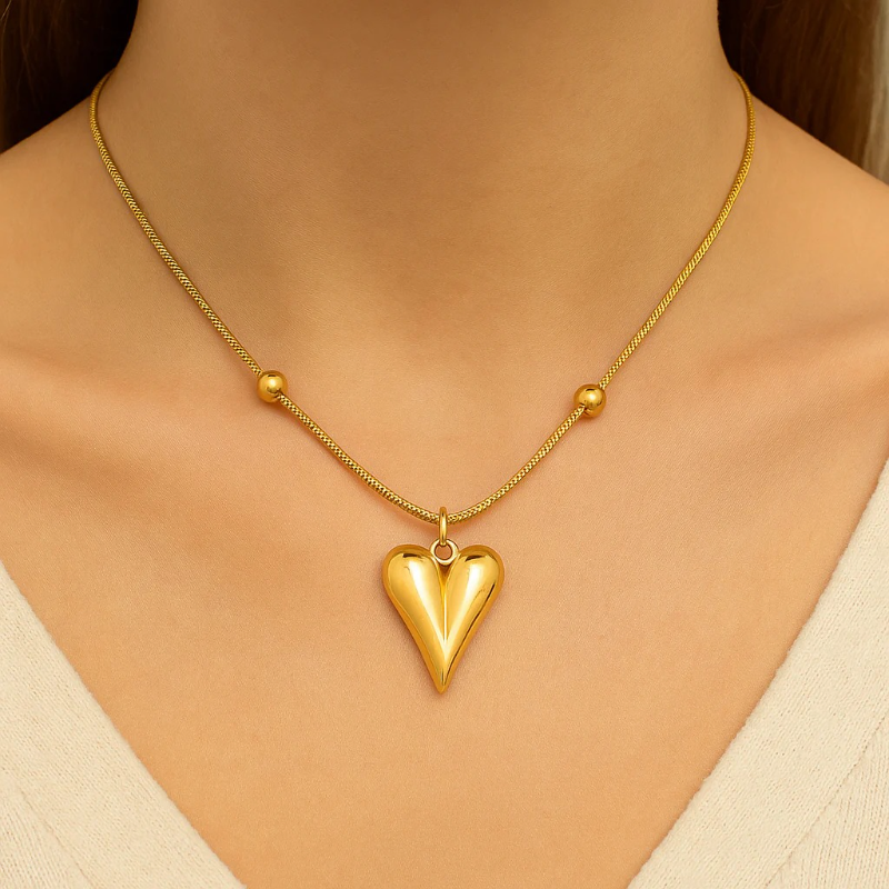 Stainless Steel Heart Ball Pendant Necklace