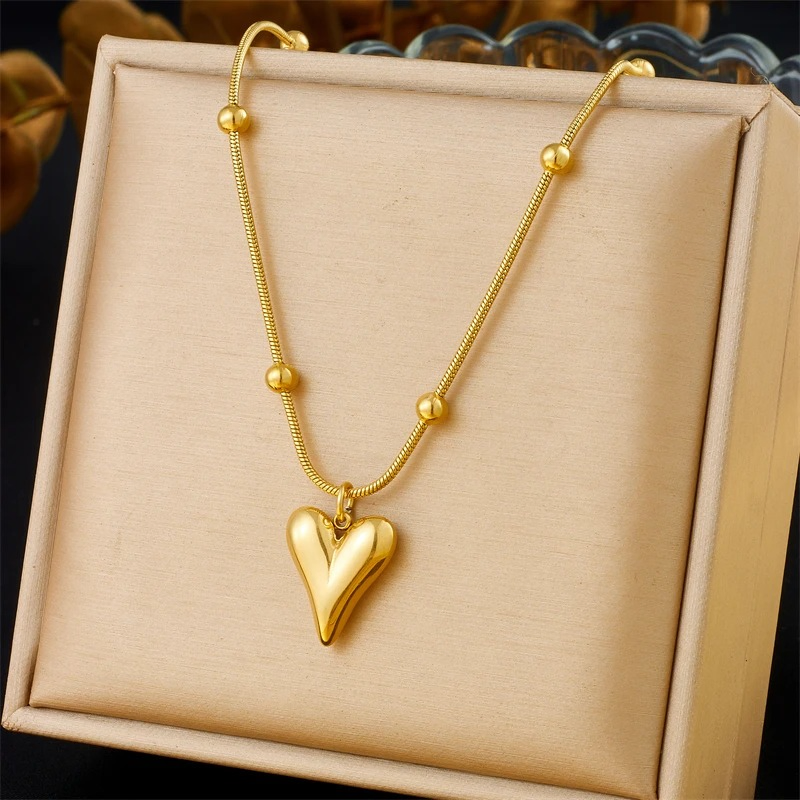 Stainless Steel Heart Ball Pendant Necklace