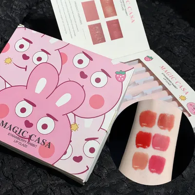 6 Pcs Strawberry Rabbit Lip Glaze Set