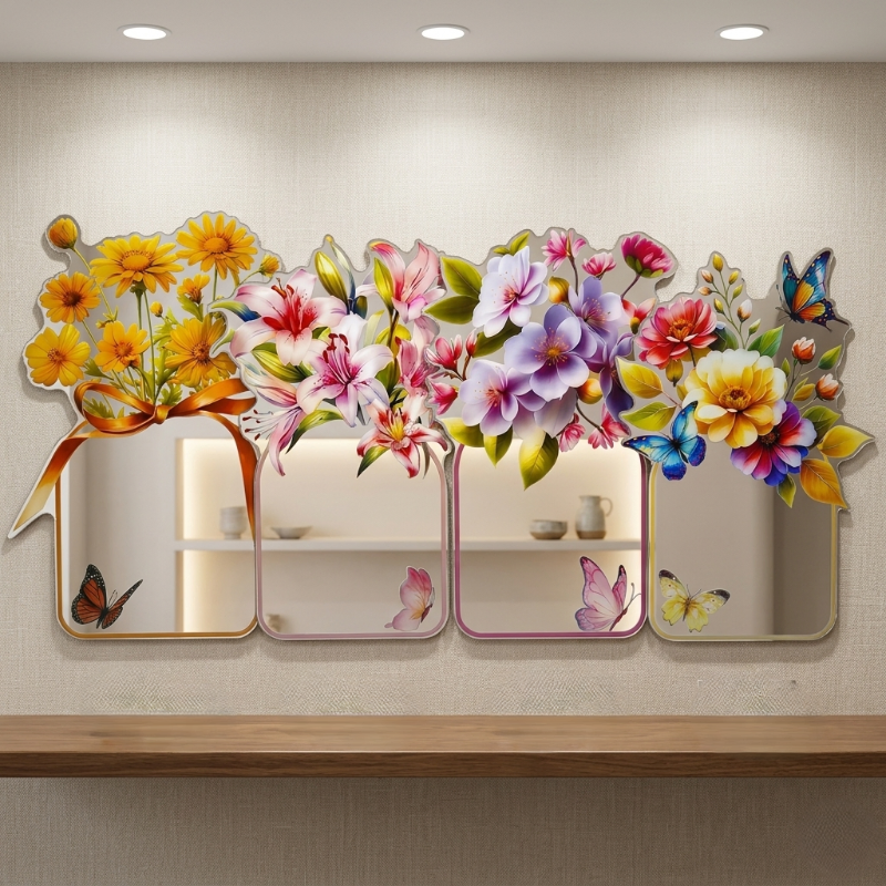 Flower Pot Wall Sticker Mirror
