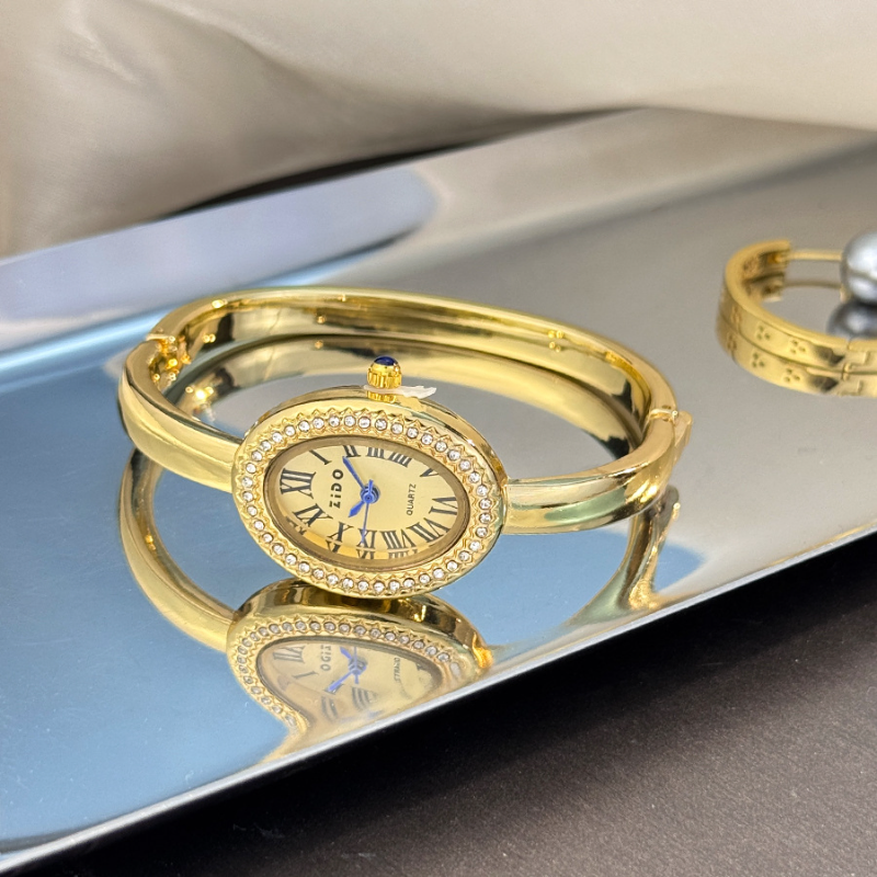 Rhinestone Oval Dial Bangle Watch