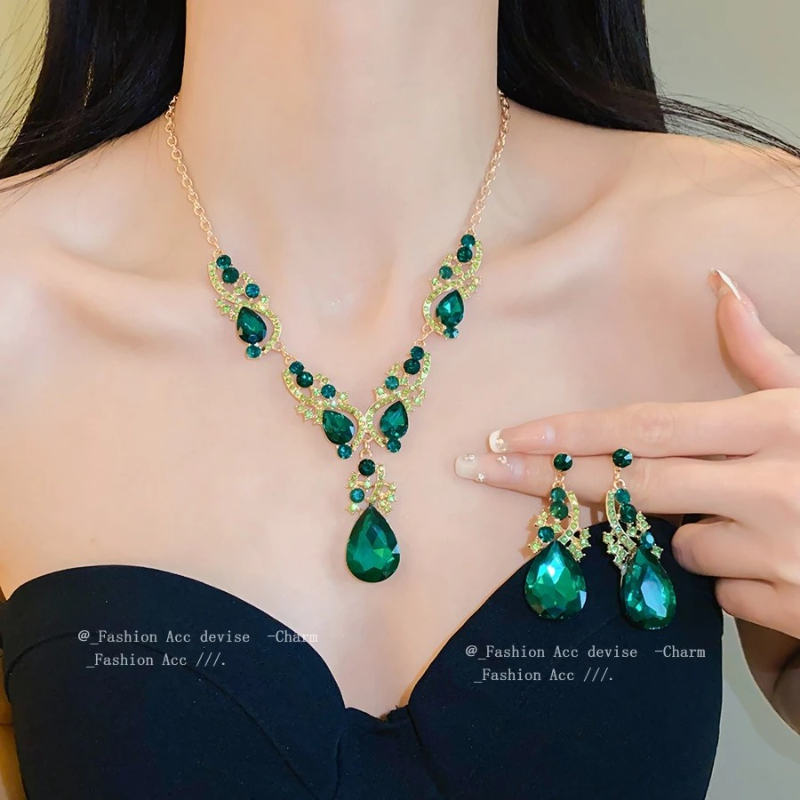 Women's Crystal Teardrop Necklace Set 