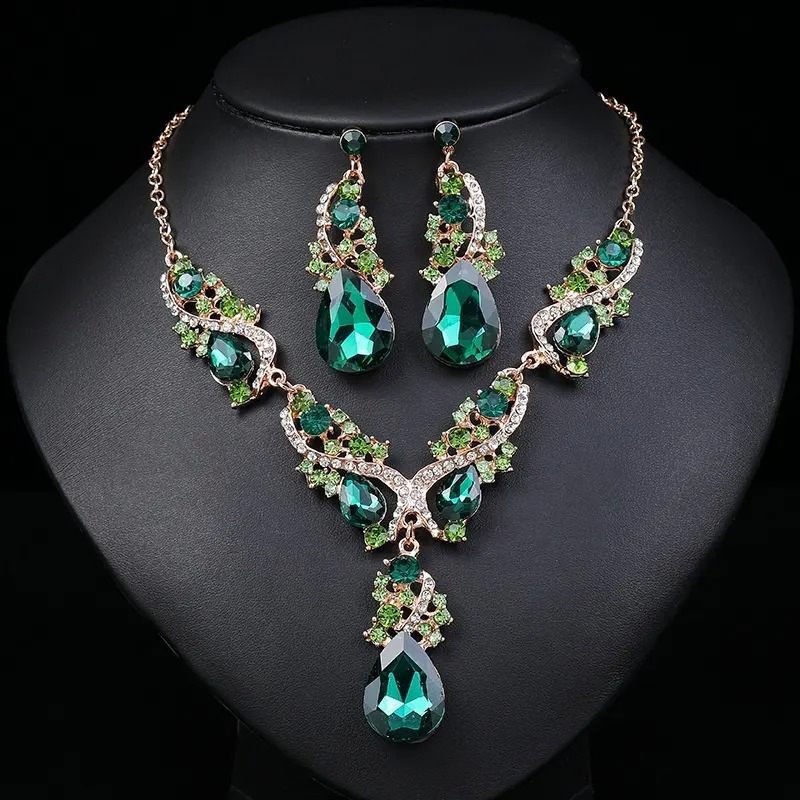 Women's Crystal Teardrop Necklace Set 